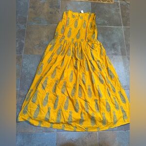 MYX Modern Traditions yellow boho cotton dress sleeveless pockets, size L